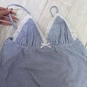 SHEIN Blue and White Striped Lace Chemise